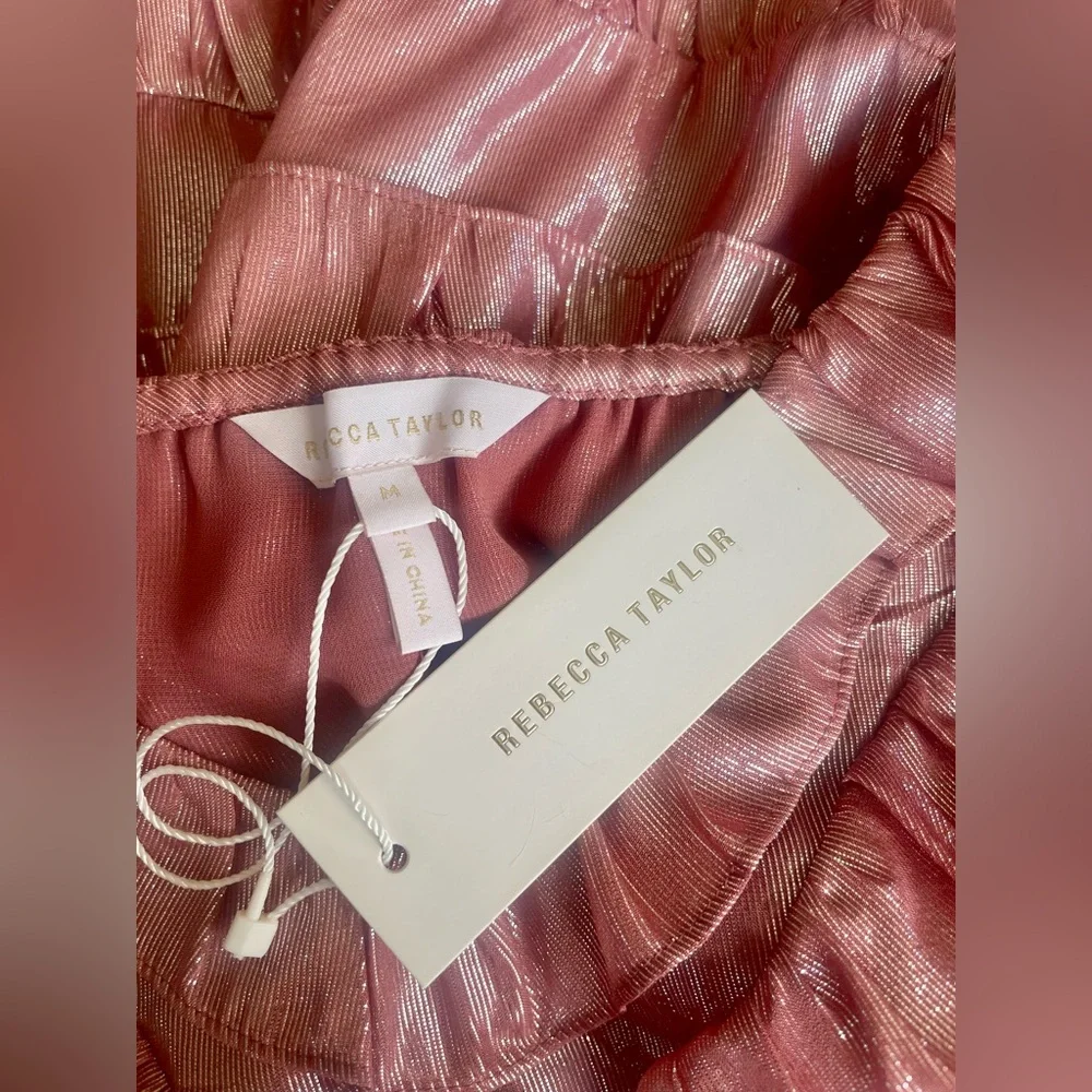 Rebecca Taylor Metallic Pink Ruffled Camisole - Picture 10 of 11